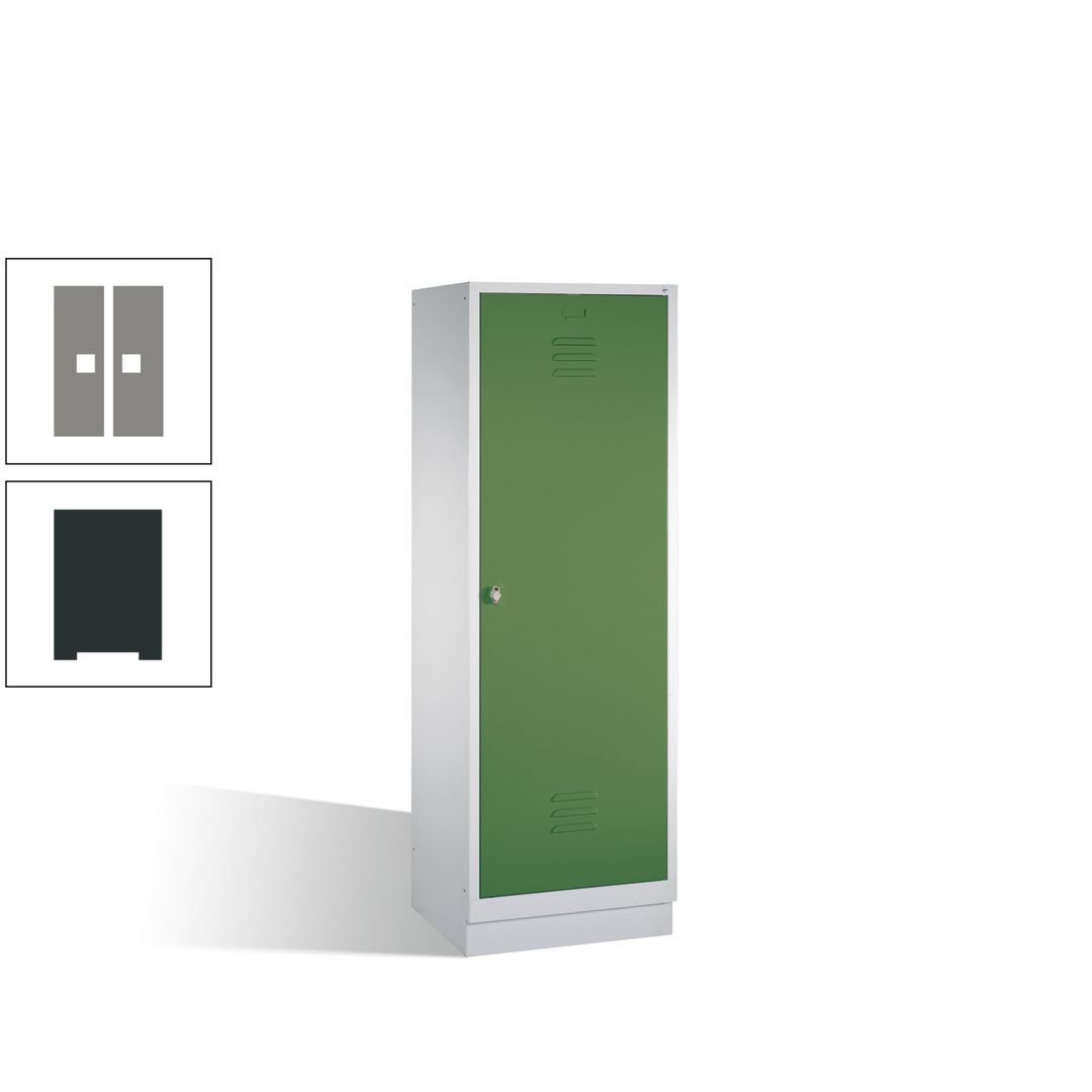 Doppel-Spind mit Großtür, Garderobenschrank mit Sockel, 2 Abteile a 300 mm, Korpus anthrazitgrau, Tür anthrazitgrau, 1.800 x 610 x 500 mm (HxBxT)