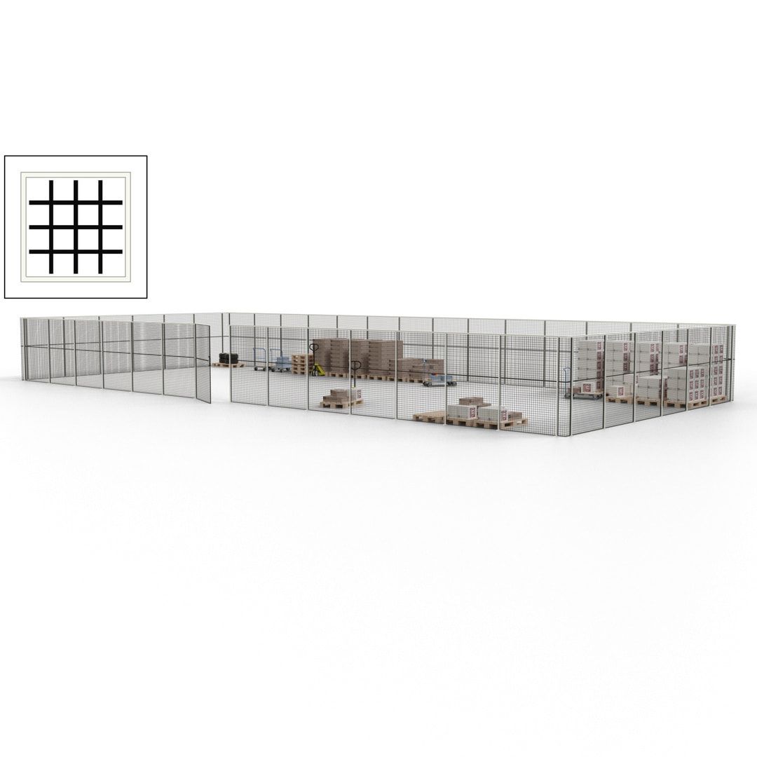 Maschinen Schutzgitter - Hallentrennwand - Sicherheitszaun - Tür - 60 m - 2.200 x 21.400 x 9.400 mm (HxBxT) - enzianblau