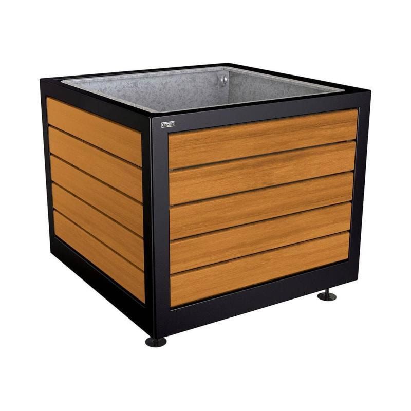 Pflanzbehälter, Stahl und Holz, verstellbare Füße, Innenverkleidung feuerverzinkt, 800 x 1.000 x 1.000 mm (HxBxT), Farbe enzianblau