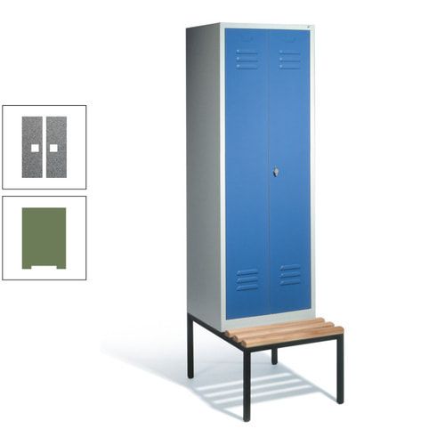 Doppel-Spindschrank, Buche Sitzbank untergebaut, 2 Abteile a 300 mm, Korpus lichtgrau, Tür anthrazitgrau, 2.090 x 610 x 815 mm (HxBxT)