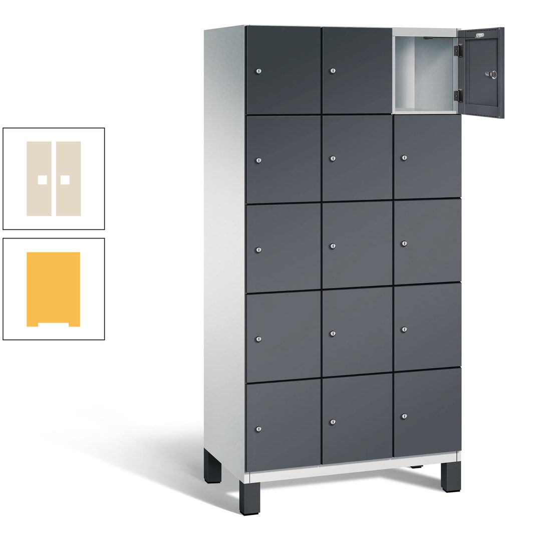 Fächerschrank, Stahlschrank, 15 Fächer, Türöffnungsbegrenzer, Füße, 1.980 x 900 x 525 mm (HxBxT), Korpus anthrazitgrau, Front anthrazitgrau
