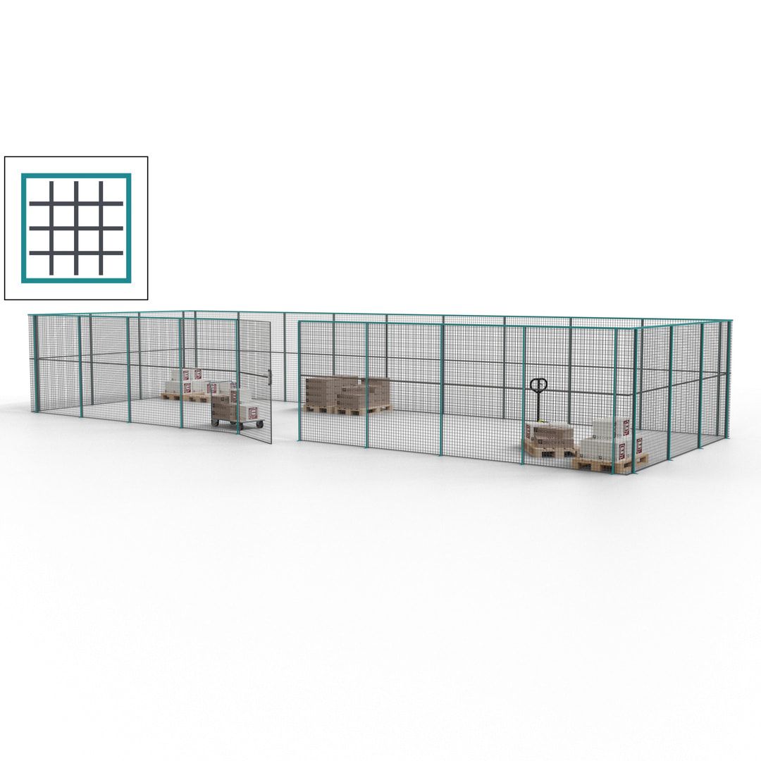 Maschinen Schutzgitter - Hallentrennwand - Sicherheitszaun - Tür - 36 m - 2.200 x 13.900 x 4.900 mm (HxBxT) - enzianblau