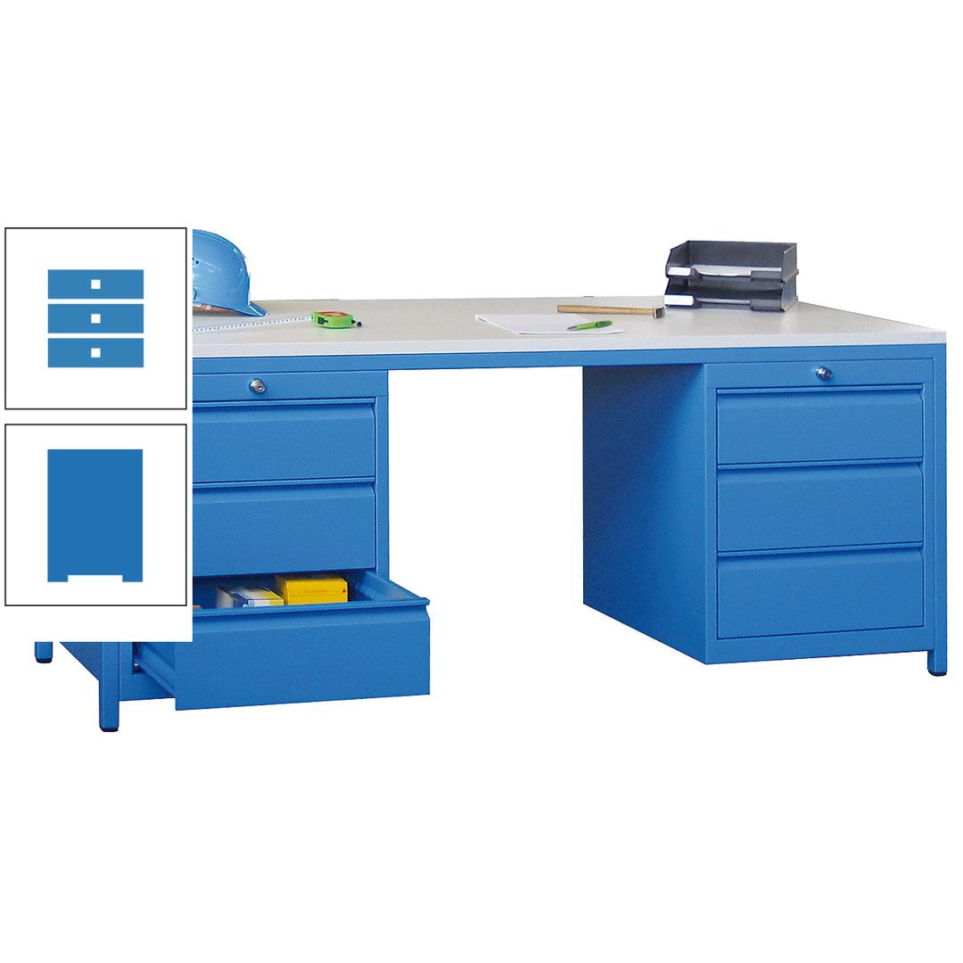 Meisterschreibtisch - 2 Schubladenblöcke - 6 Schubladen - 720 x 1.700 x 800 mm (HxBxT) - anthrazitgrau