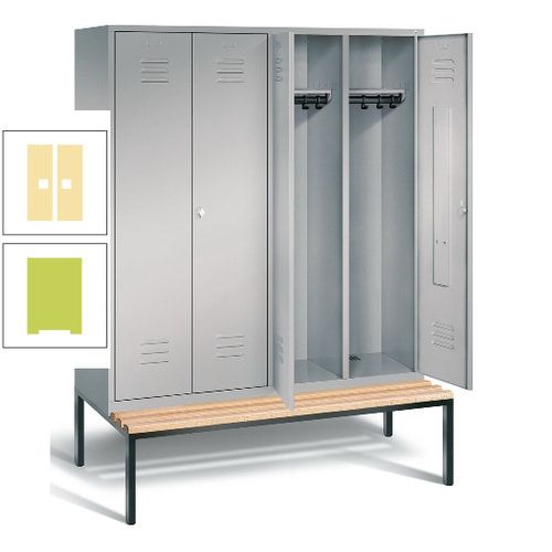Doppel-Spindschrank, Buche Sitzbank untergebaut, 4 Abteile a 400 mm, Korpus lichtgrau, Tür anthrazitgrau, 2.090 x 1.590 x 815 mm (HxBxT)