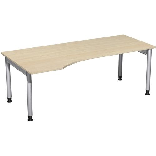 Eckschreibtisch, Ecke links, Füße einseitig verkürzt, 4-Fuß Pro, höhenverstellbar, 680-800 x 1.600 x 1.000 mm (HxBxT), Dekor Ahorn