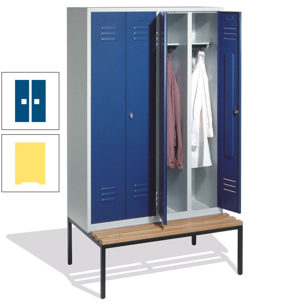 Doppel-Spindschrank, Buche Sitzbank untergebaut, 4 Abteile a 300 mm, Korpus lichtgrau, Tür anthrazitgrau, 2.090 x 1.190 x 815 mm (HxBxT)