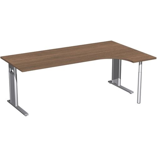 Eckschreibtisch, Ecke rechts, Füße einseitig verkürzt, C-Fuß Pro, höhenverstellbar, 680-820 x 1.600 x 1.200 mm (HxBxT), Dekor Ahorn