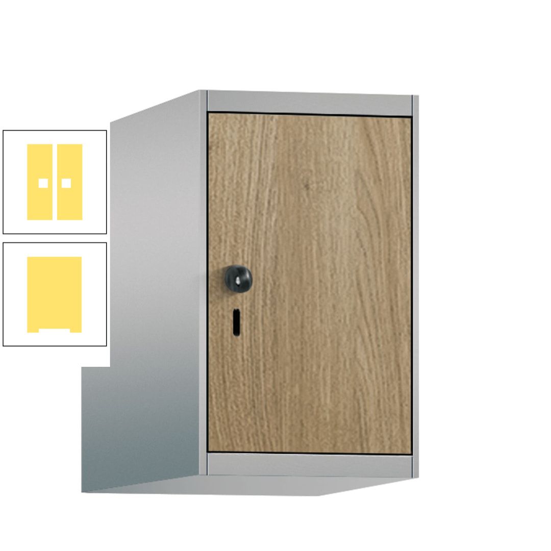 Aufsatzschrank, Schrankaufsatz, 1 Fach a 300 mm, Farbe Pastellgelb, Tür anthrazitgrau, 500 x 300 x 500 mm (HxBxT)