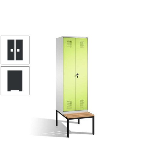 Doppel-Spind, Garderobenschrank, Buche Sitzbank untergebaut, 2 Abteile a 300 mm, Korpus anthrazitgrau, Tür anthrazitgrau, 2.090 x 600 x 815 mm (HxBxT)