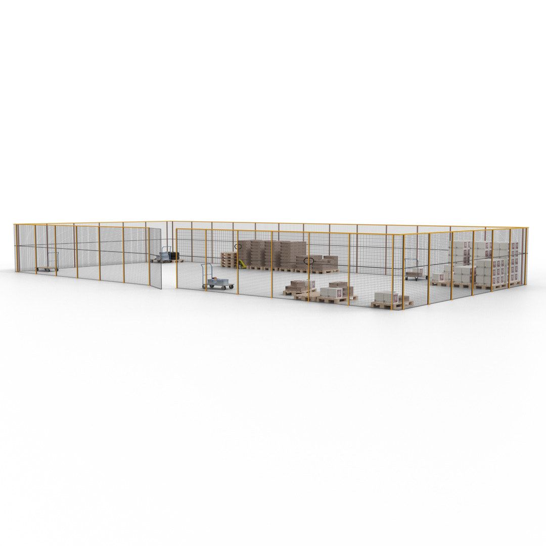 Maschinen Schutzgitter - Hallentrennwand - Sicherheitszaun - Tür - 57 m - 2.200 x 19.900 x 9.400 mm (HxBxT) - enzianblau
