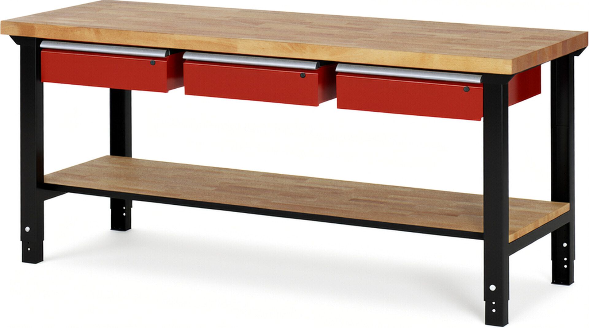 Werkbank mit Ablage - 3 Schubladen - 150:3 - höhenverstellbar 790 - 1.140 mm - 2.000 x 700 mm (BxT) - 750 kg - Buche - Anthrazitgrau