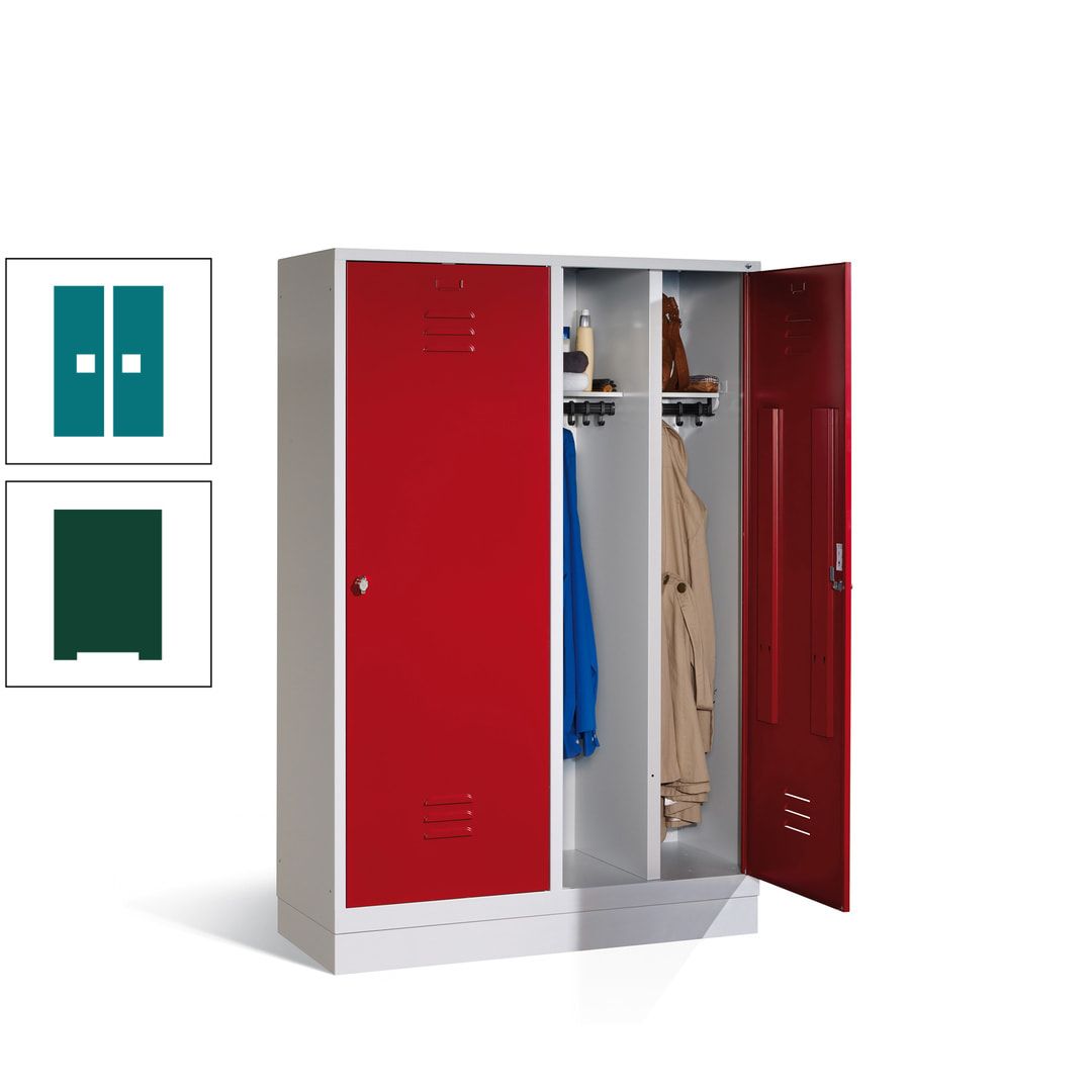 Doppel-Spind mit Großtüren, Garderobenschrank mit Sockel, 4 Abteile a 300 mm, Korpus anthrazitgrau, Tür anthrazitgrau, 1.800 x 1.190 x 500 mm (HxBxT)