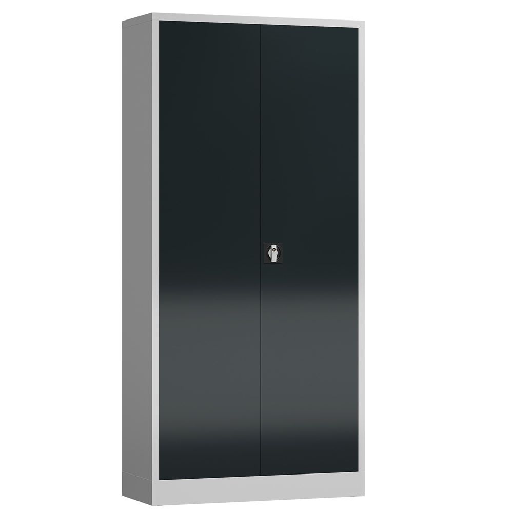 Aktenschrank, Büroschrank, abschließbar, Flügeltüren, 4 Fachböden, 1.945 x 920 x 500 mm (HxBxT), Stahl, Korpus und Türen lichtgrau