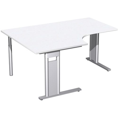 Eckschreibtisch, Eckteil 800 mm, Ecke links, Füße einseitig verkürzt, C-Fuß Pro, 720 x 1.600 x 1.200 mm (HxBxT), Gestell silber, Dekor Ahorn