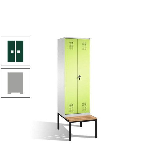Doppel-Spind, Garderobenschrank, Buche Sitzbank untergebaut, 2 Abteile a 300 mm, Korpus anthrazitgrau, Tür anthrazitgrau, 2.090 x 600 x 815 mm (HxBxT)