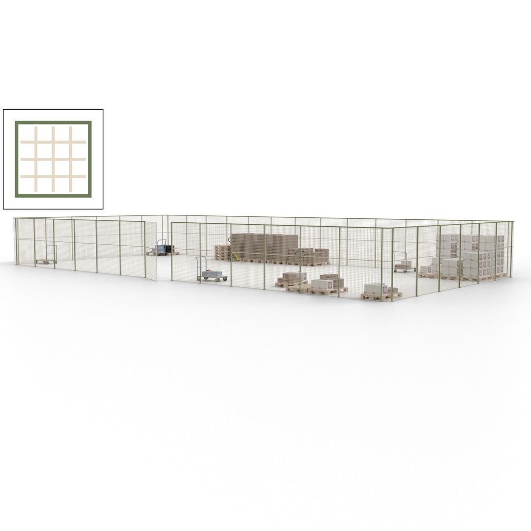 Maschinen Schutzgitter - Hallentrennwand - Sicherheitszaun - Tür - 57 m - 2.200 x 19.900 x 9.400 mm (HxBxT) - enzianblau
