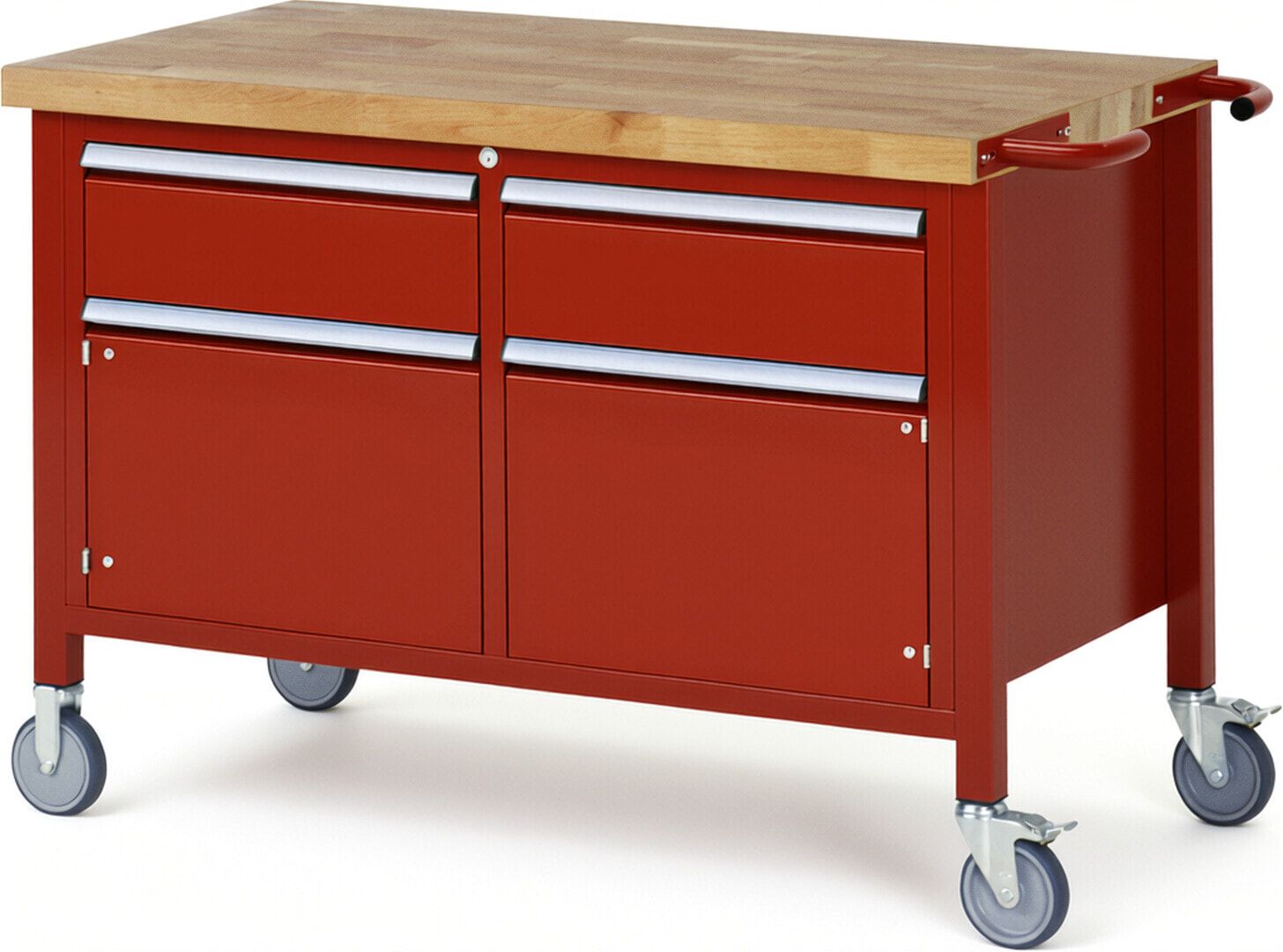Mobile Werkbank, 2 Schränke - 2 Schubladen - Teilauszug - 180:2 - Höhe 880-1.080 mm - 1.250 x 700 mm - 450 kg - Buche - Anthrazitgrau