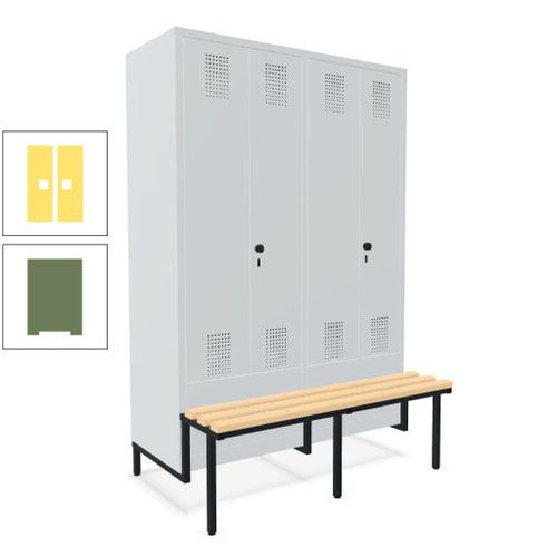 Doppel-Spind, Garderobenschrank, Buche Sitzbank integriert, 4 Abteile 300 mm, Korpus anthrazitgrau, Tür anthrazitgrau, 1.850 x 1.200 x 815 mm (HxBxT)
