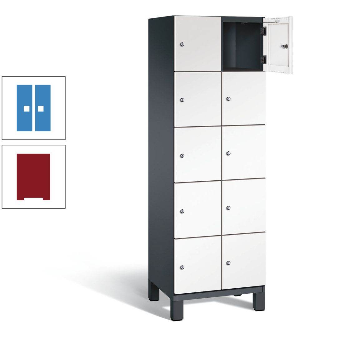 Fächerschrank, Stahlschrank, 10 Fächer, Türöffnungsbegrenzer, Füße, 1.980 x 600 x 525 mm (HxBxT), Korpus anthrazitgrau, Front anthrazitgrau