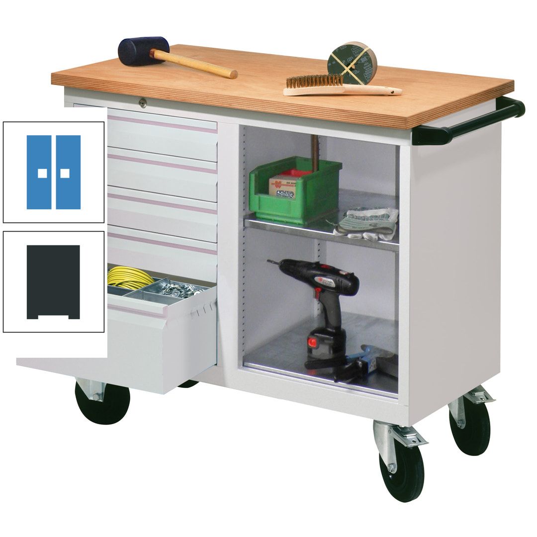 Mobile Werkbank - Werkstattwagen - 915 x 1.090 x 600 mm - 5 Schubladen und Ablagefach - anthrazitgrau
