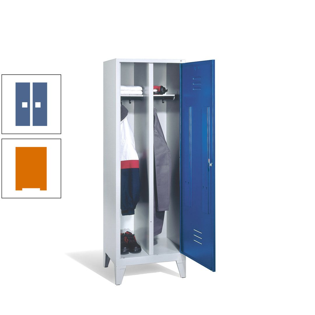 Doppel-Spind mit Großtür, Garderobenschrank mit Füßen, 2 Abteile a 300 mm, Korpus anthrazitgrau, Tür anthrazitgrau, 1.850 x 610 x 500 mm (HxBxT)