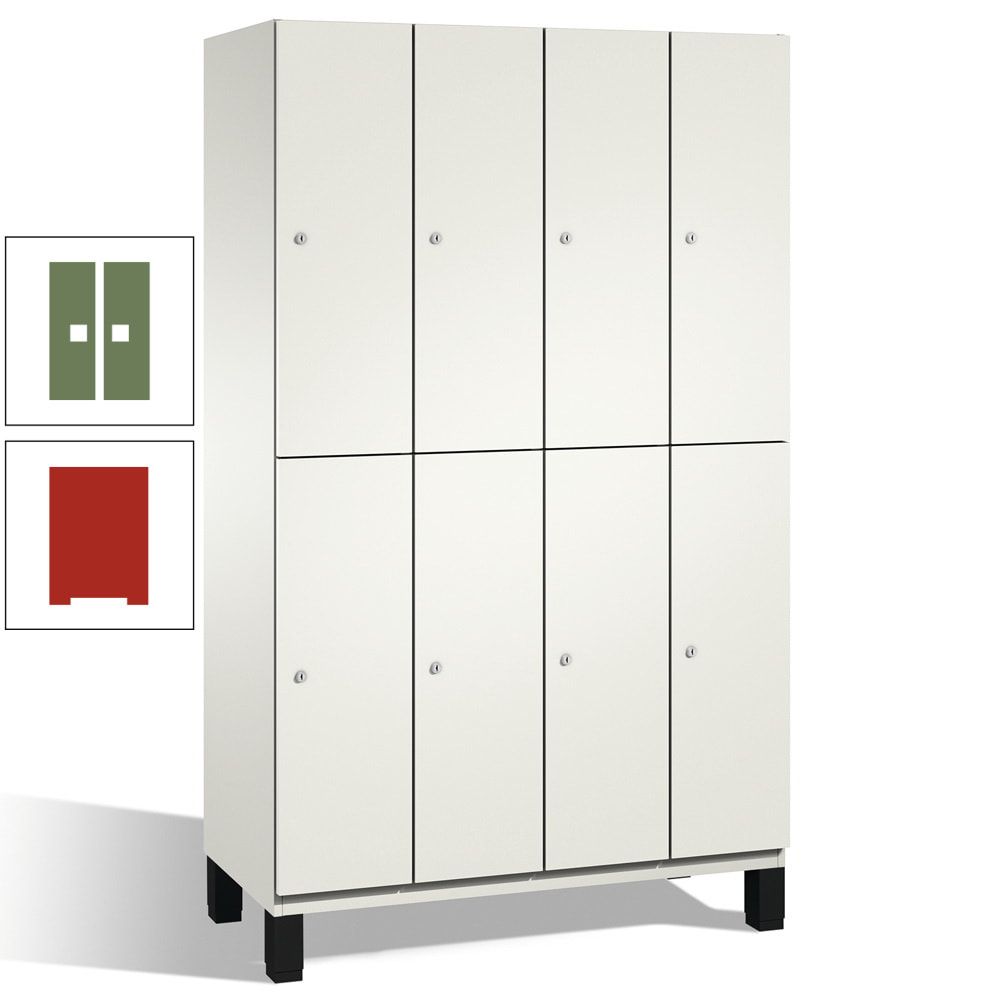Fächerschrank, Stahlschrank, doppelstöckig, 8 Fächer, mit Füßen, Korpus enzianblau, Tür Fernblau, 1.980 x 1.200 x 525 mm (HxBxT)