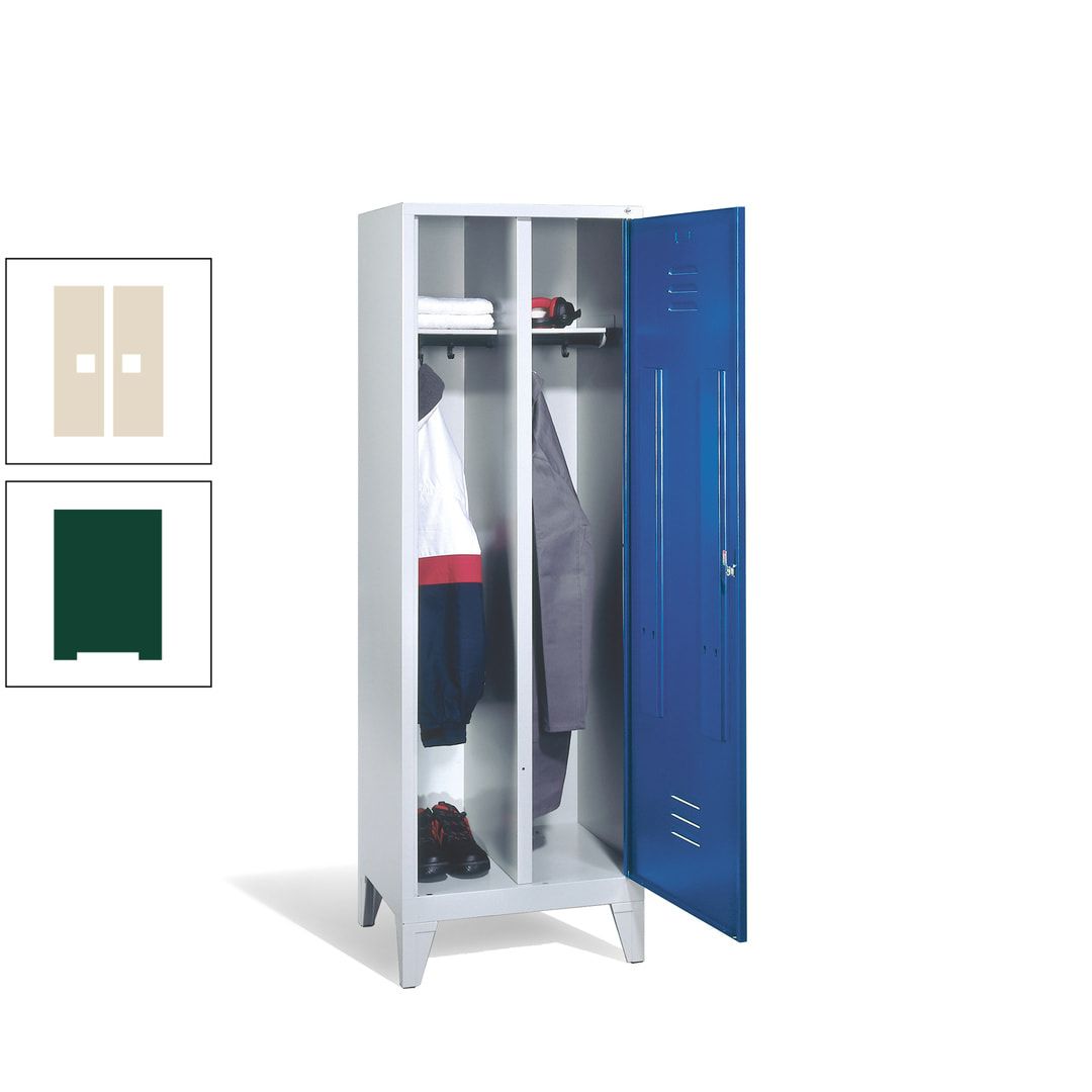 Doppel-Spind mit Großtür, Garderobenschrank mit Füßen, 2 Abteile a 300 mm, Korpus anthrazitgrau, Tür anthrazitgrau, 1.850 x 610 x 500 mm (HxBxT)