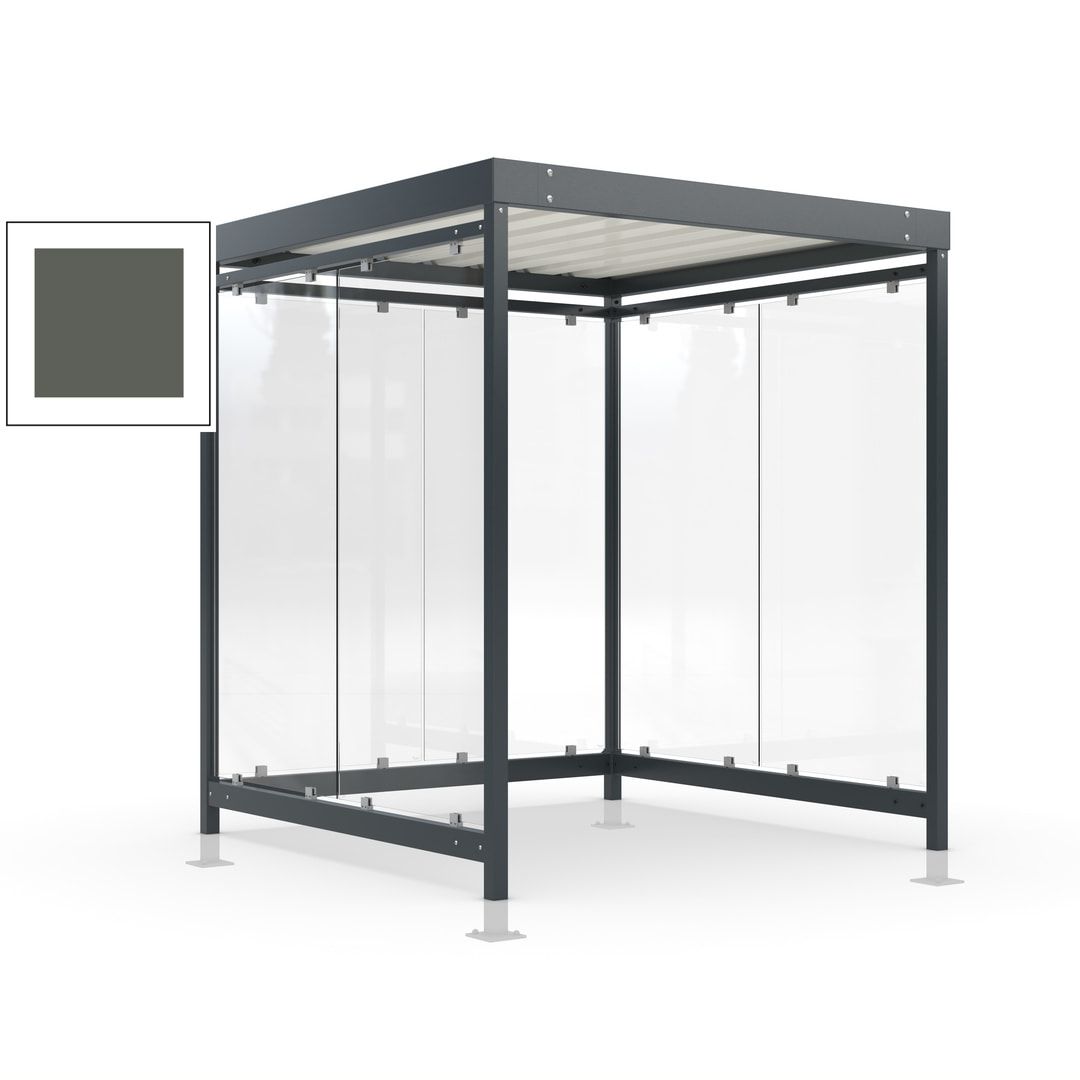 Raucherunterstand, Bushaltestelle, Bausatz, mit Überpflasterung, 6-7 Personen, 6 Wände, 2.440 x 2.165 x 2.165 mm (HxBxT), Achatgrau