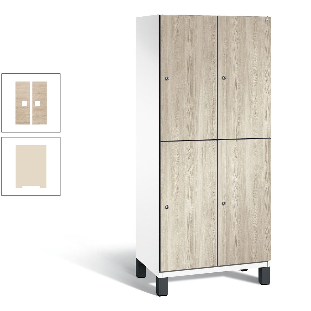Fächerschrank, Garderobenschrank, mit Füßen, 2 Abteile, 1.980 x 800 x 525 mm (HxBxT), Korpus anthrazitgrau, Tür Donau-Ahorn