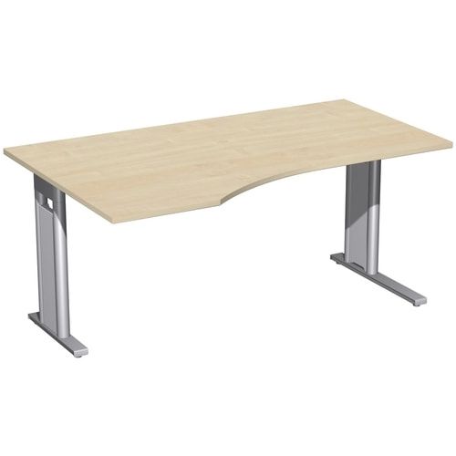 Eckschreibtisch, Ecke links, Füße einseitig verkürzt, C-Fuß Pro, 720 x 1.600 x 1.000 mm (HxBxT), Gestell silber, Dekor Ahorn