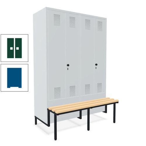 Doppel-Spind, Garderobenschrank, Buche Sitzbank integriert, 4 Abteile 300 mm, Korpus anthrazitgrau, Tür anthrazitgrau, 1.850 x 1.200 x 815 mm (HxBxT)