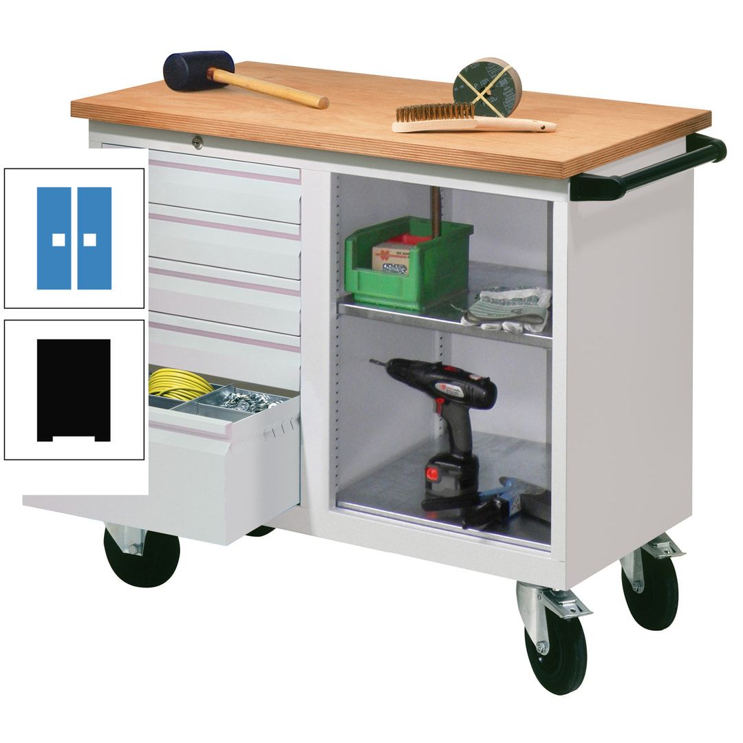 Mobile Werkbank - Werkstattwagen - 915 x 1.090 x 600 mm - 5 Schubladen und Ablagefach - anthrazitgrau