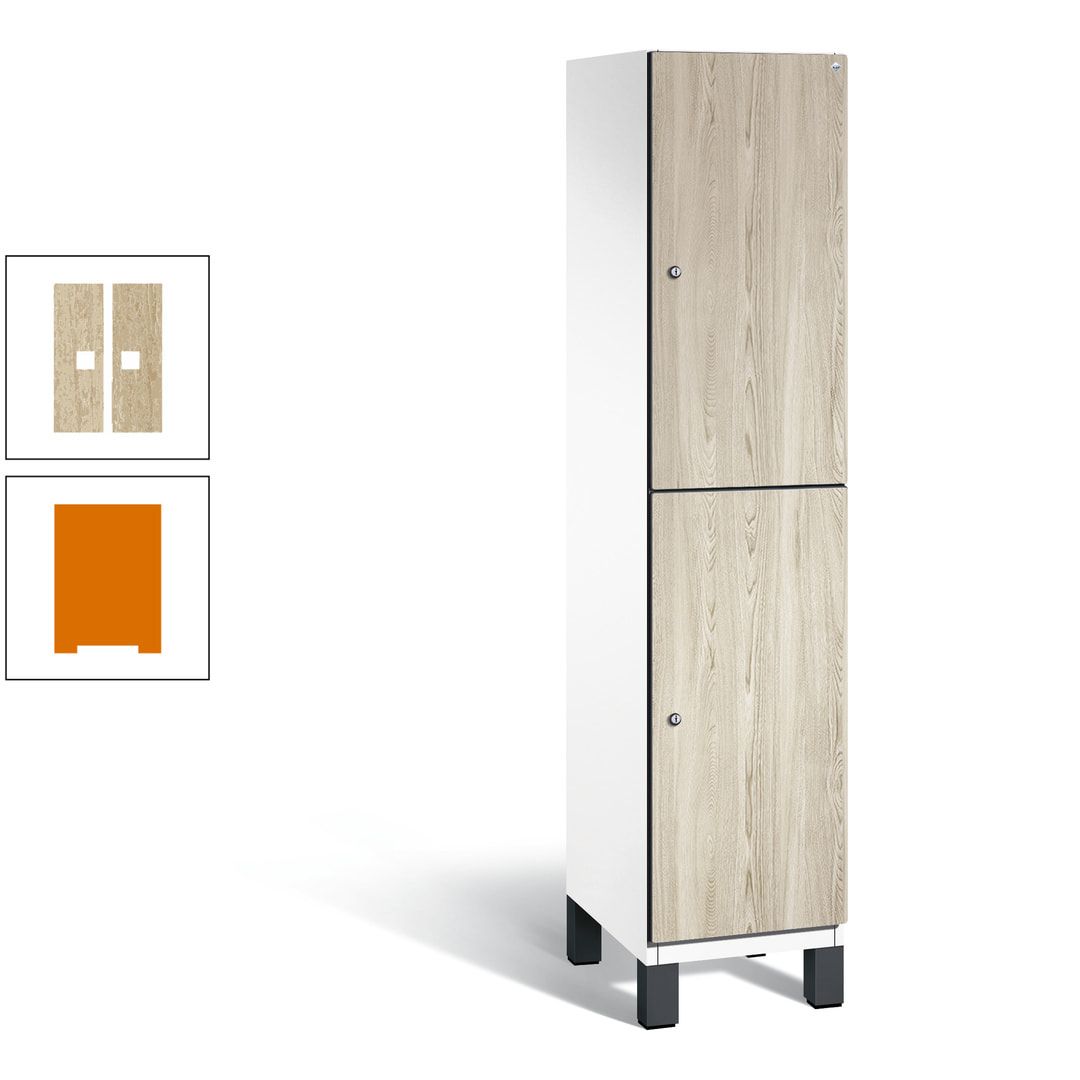 Fächerschrank, Garderobenschrank, mit Füßen, 1 Abteile, 1.980 x 400 x 525 mm (HxBxT), Korpus anthrazitgrau, Tür Donau-Ahorn