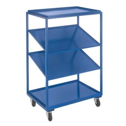 Kommissionierwagen für Eurolagerkästen, Traglast 230 kg, Ladefläche 625 x 805 mm, 4 Etagen, inkl. 2 schräge Fachböden, Farbe enzianblau