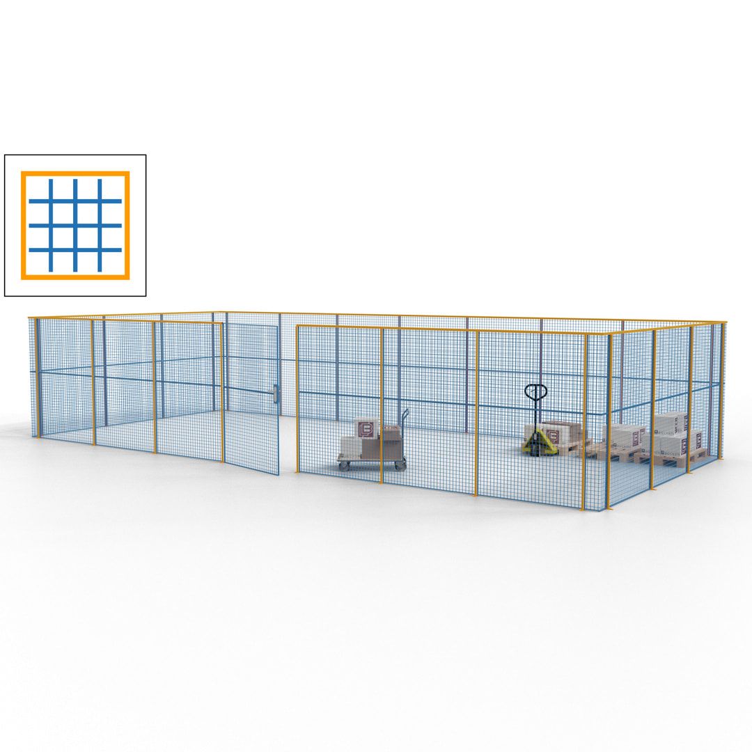 Hallentrennwand - Flügeltür, Gitter - 19 Gitterwände - 2.200 x 10.900 x 4.900 mm (HxBxT) - Perlweiß/reinorange