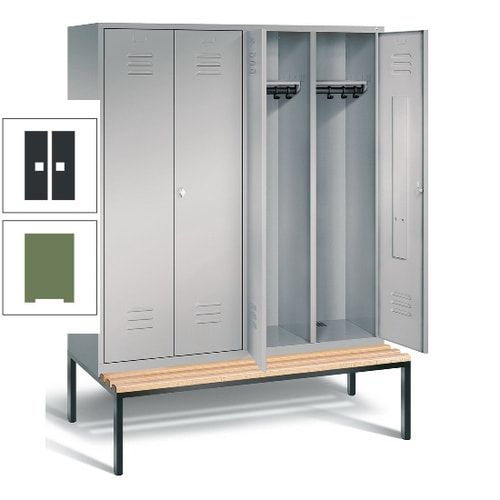 Doppel-Spindschrank, Buche Sitzbank untergebaut, 4 Abteile a 400 mm, Korpus lichtgrau, Tür anthrazitgrau, 2.090 x 1.590 x 815 mm (HxBxT)
