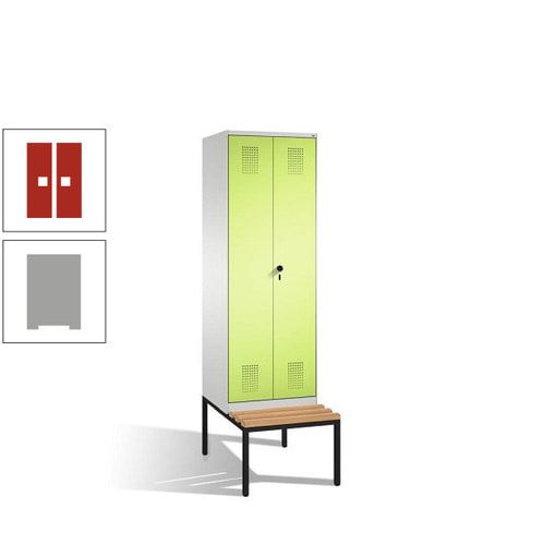 Doppel-Spind, Garderobenschrank, Buche Sitzbank untergebaut, 2 Abteile a 300 mm, Korpus anthrazitgrau, Tür anthrazitgrau, 2.090 x 600 x 815 mm (HxBxT)
