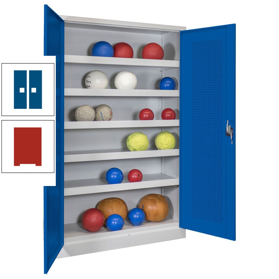 Ballschrank - Lochfeldtüren - 5 Böden - 1.950x1.200x500 mm (HxBxT) - anthrazitgrau