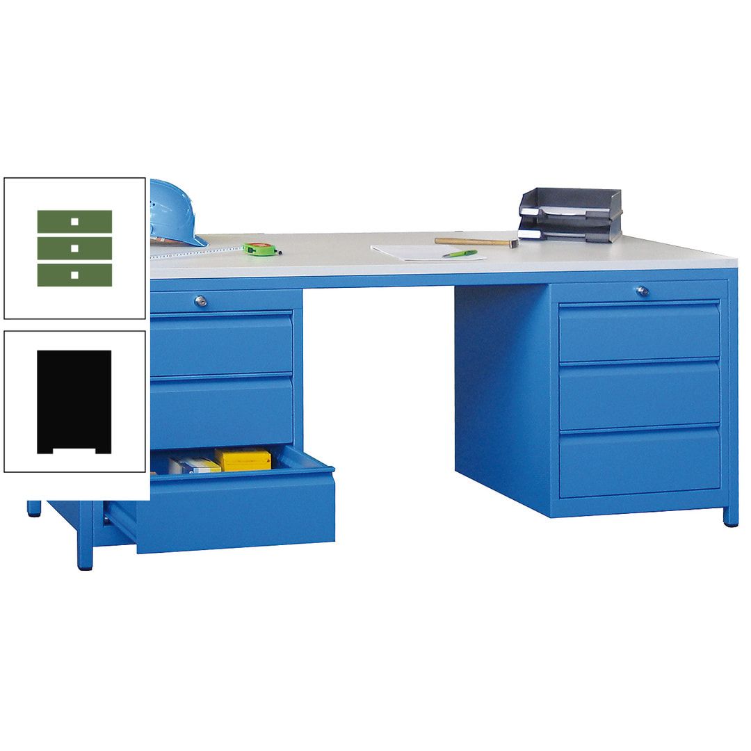 Meisterschreibtisch - 2 Schubladenblöcke - 6 Schubladen - 720 x 1.700 x 800 mm (HxBxT) - anthrazitgrau