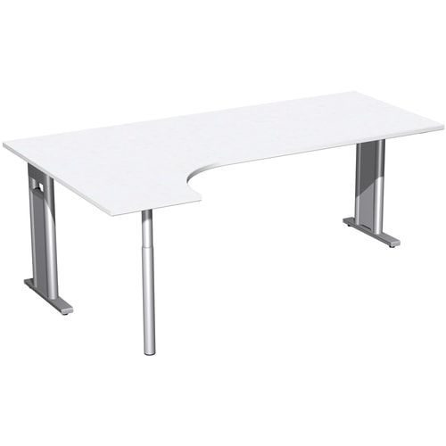 Eckschreibtisch, Ecke links, Füße einseitig verkürzt, C-Fuß Pro, 720 x 1.600 x 1.200 mm (HxBxT), Gestell silber, Dekor Ahorn