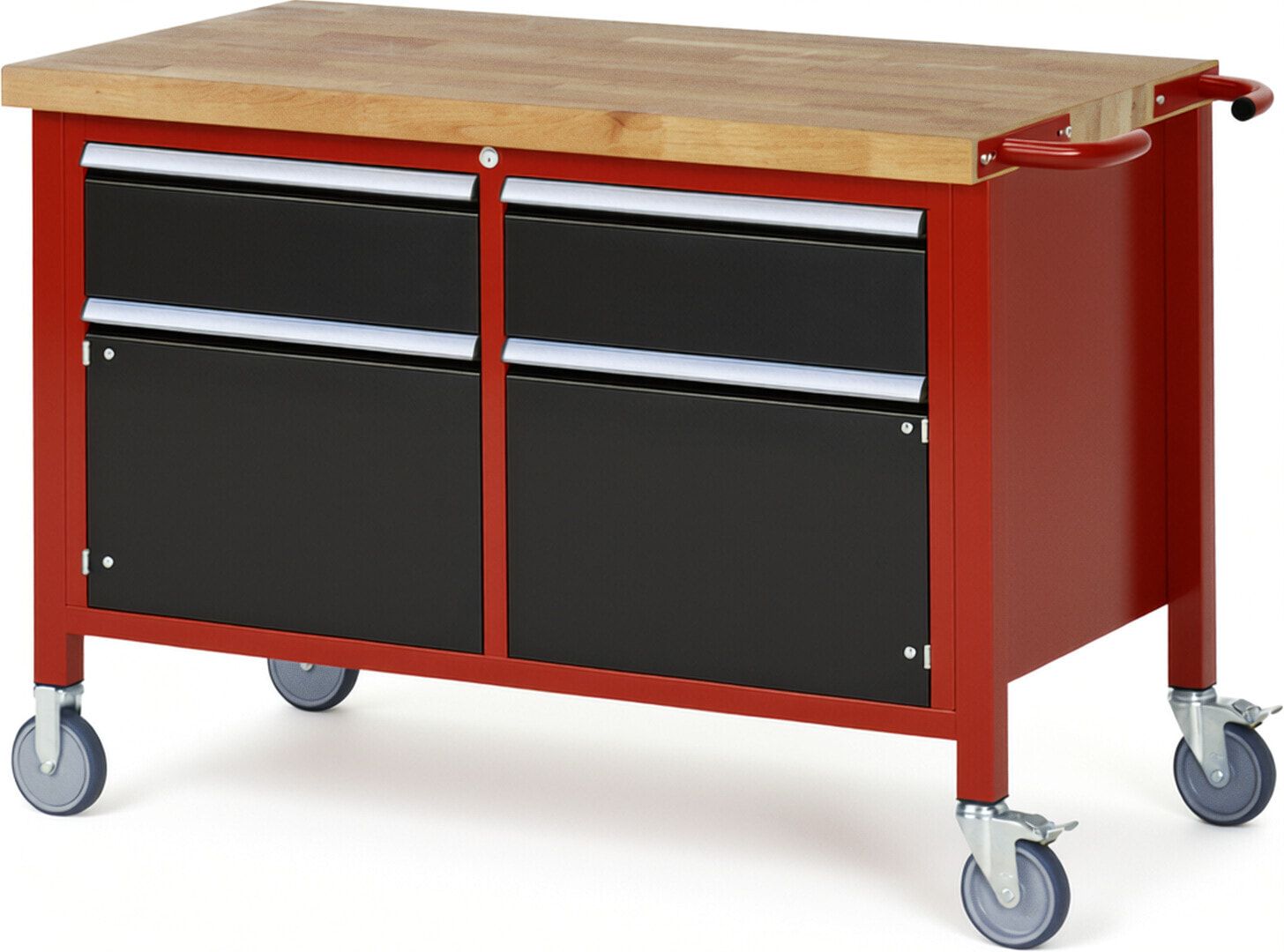 Mobile Werkbank, 2 Schränke - 2 Schubladen - Teilauszug - 180:2 - Höhe 880-1.080 mm - 1.250 x 700 mm - 450 kg - Buche - Anthrazitgrau