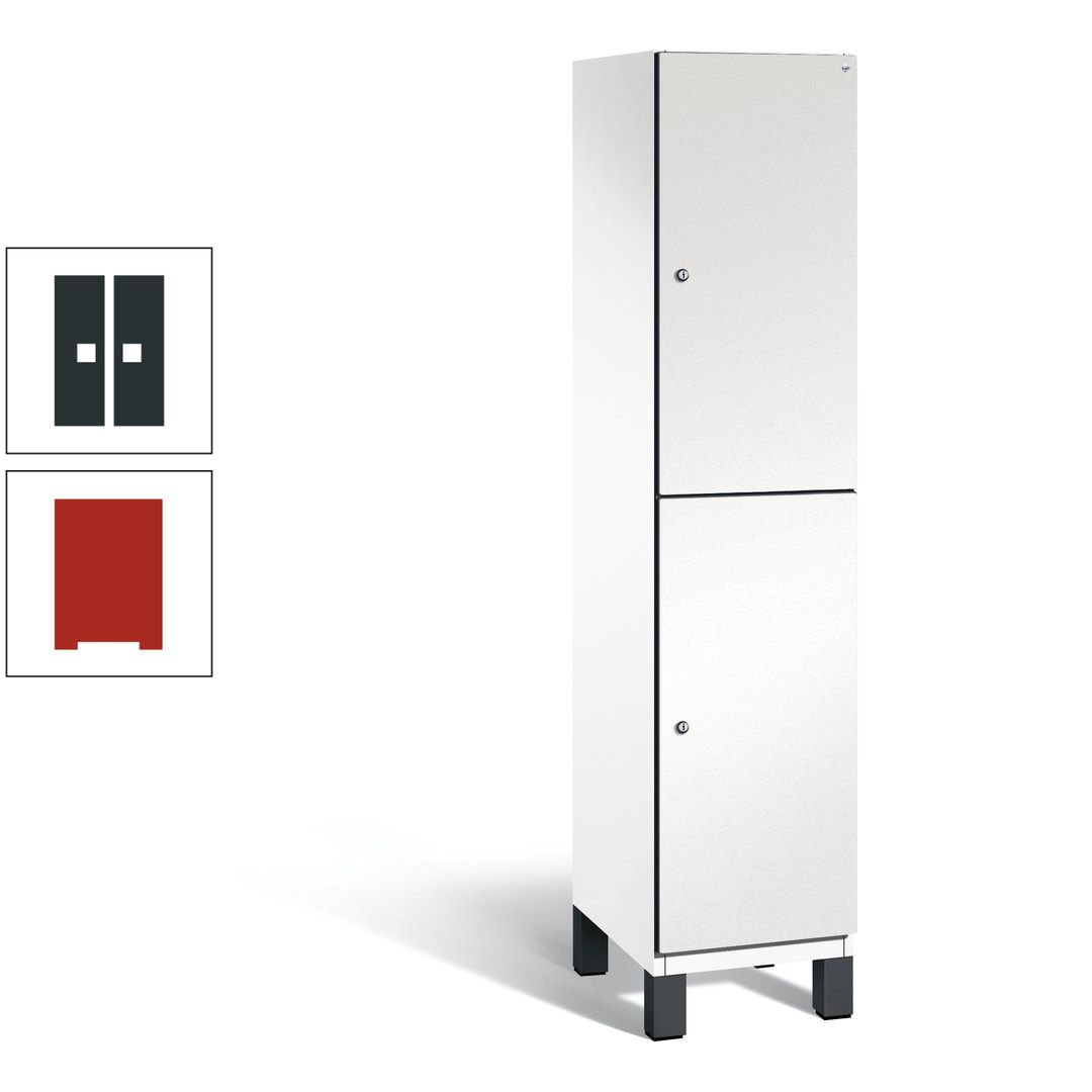 Fächerschrank, Stahlschrank, doppelstöckig, 2 Fächer, Füße, Korpus anthrazitgrau, Tür anthrazitgrau, 1.980 x 400 x 525 mm (HxBxT)
