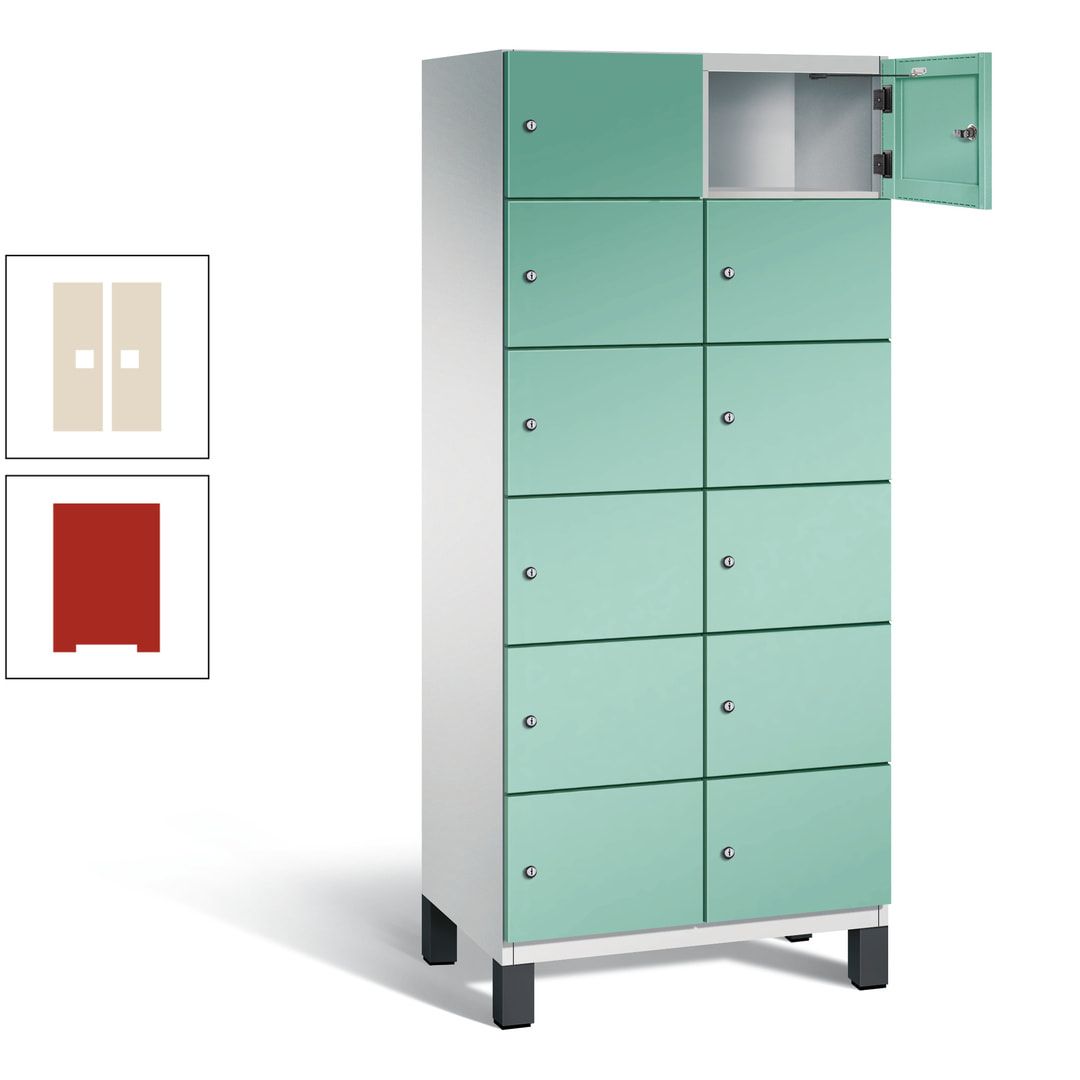 Fächerschrank, Stahlschrank, 12 Fächer, Türöffnungsbegrenzer, Füße, 1.980 x 800 x 525 mm (HxBxT), Korpus anthrazitgrau, Front anthrazitgrau