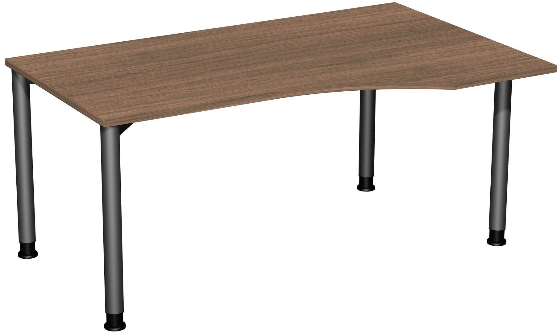 Eckschreibtisch mit einseitig verkürzten Füßen, 4-Fuß Flex, Ecke rechts, Höhe 680-800 mm, 1.600 x 1.000 mm (BxT), Gestell anthrazit, Ahorn
