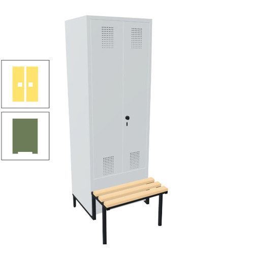 Doppel-Spind, Garderobenschrank, Buche Sitzbank integriert, 2 Abteile a 400 mm, Korpus anthrazitgrau, Tür anthrazitgrau, 1.850 x 800 x 815 mm (HxBxT)