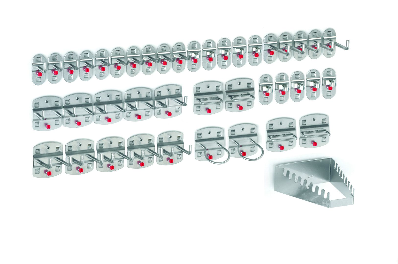 Werkzeughalterset, Hakenset, 42-teilig, für Lochplatten, Schraubsystem, Farbe Aluminium