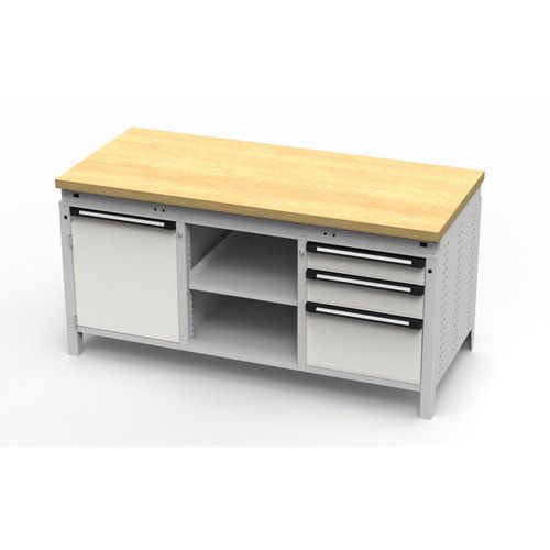 OTTOKIND Werkbank - bündige Arbeitsplatte - 850 x 1.695 x 750 mm (HxBxT) - 3 Schubladen - 1 Schrank - 2 Ablageböden - lichtgrau / anthrazitgrau