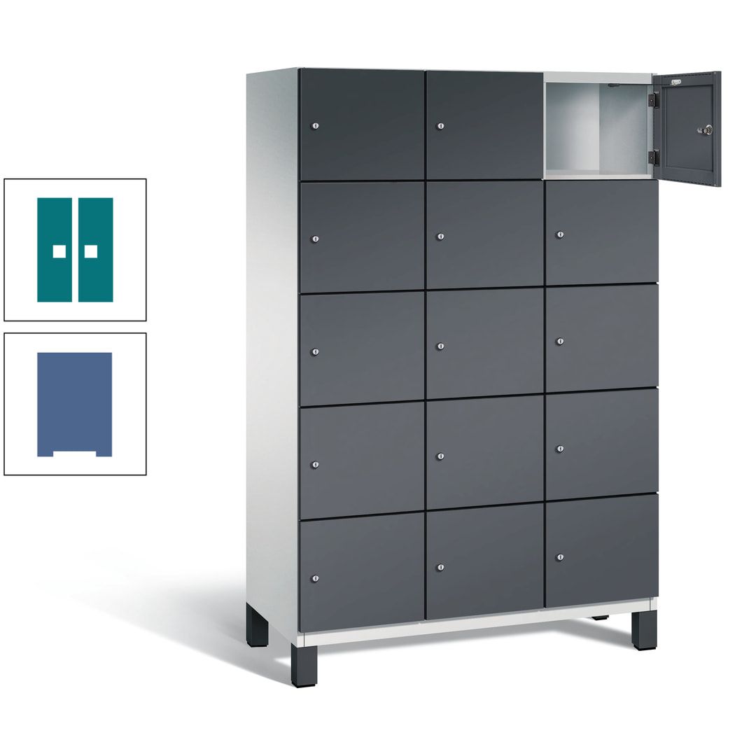 Fächerschrank, Stahlschrank, 15 Fächer, Türöffnungsbegrenzer, Füße, 1.980 x 1.200 x 525 mm (HxBxT), Korpus anthrazitgrau, Front anthrazitgrau