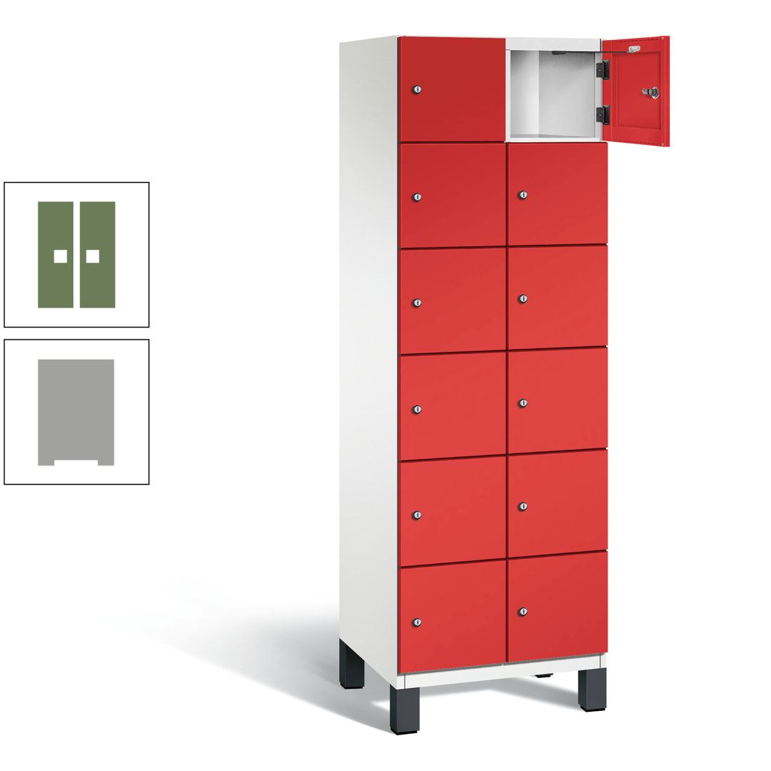Fächerschrank, Stahlschrank, 12 Fächer, Türöffnungsbegrenzer, Füße, 1.980 x 600 x 525 mm (HxBxT), Korpus anthrazitgrau, Front anthrazitgrau