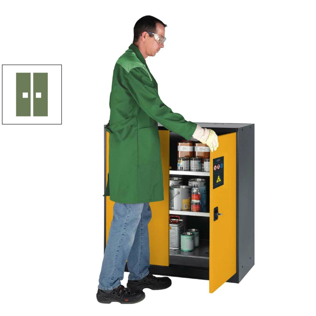 Chemikalienschrank - Falttüren, enzianblau - 2 Fachböden - 1.105 x 1.055 x 520 mm (HxBxT) - Stahl, pulverbeschichtet